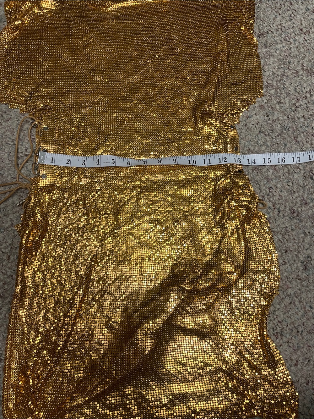 Vintage Gold Chainmetal corset tie open sides amazing disco fever Dress - Picture 6 of 8
